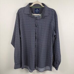 Tom Baine Mens XXL Slim Performance Shirt Navy Geometric Stretch Wrinkle Free